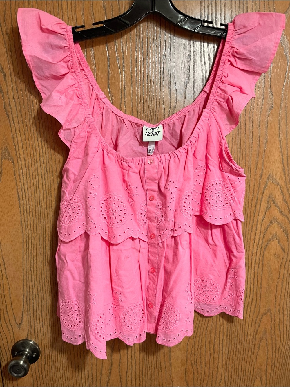 Planet Heart Pink Tank with Eyelet Ruffle Sleeves